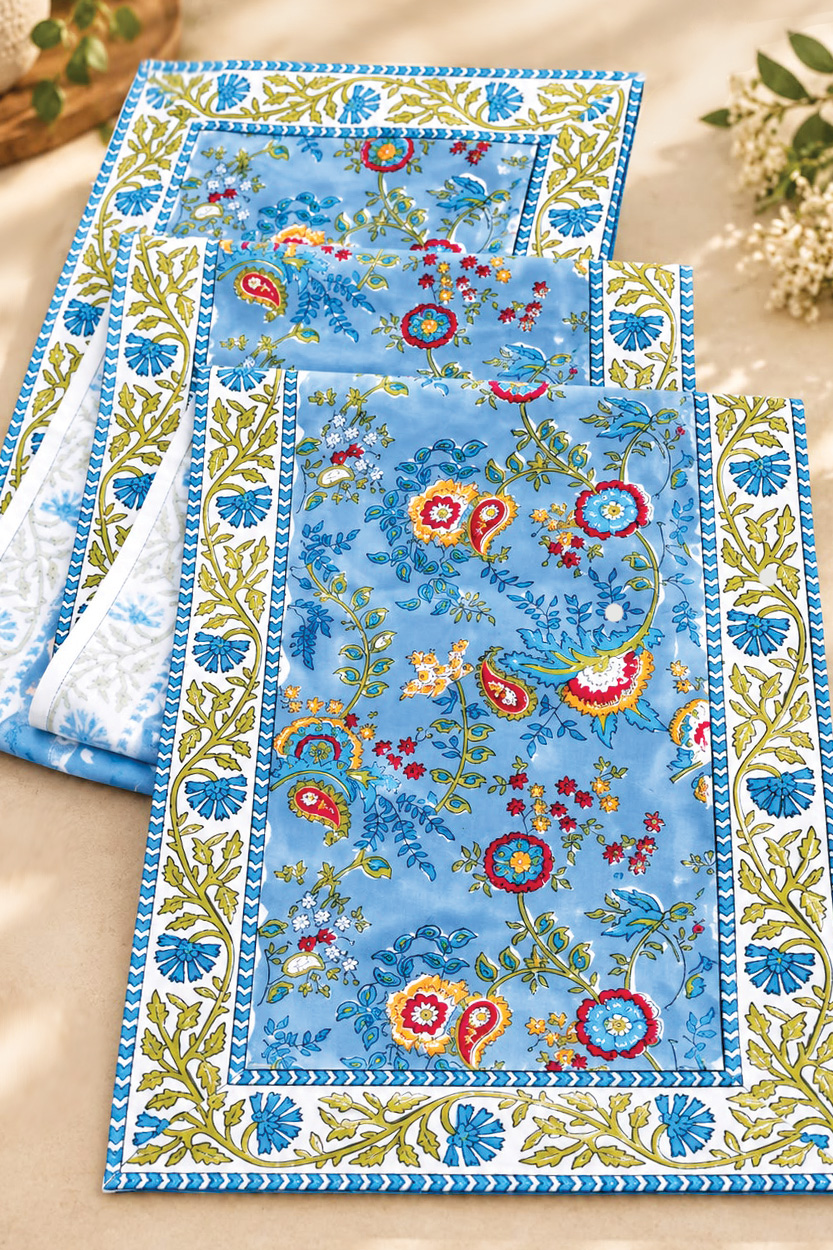 Blue Floral Table Runner