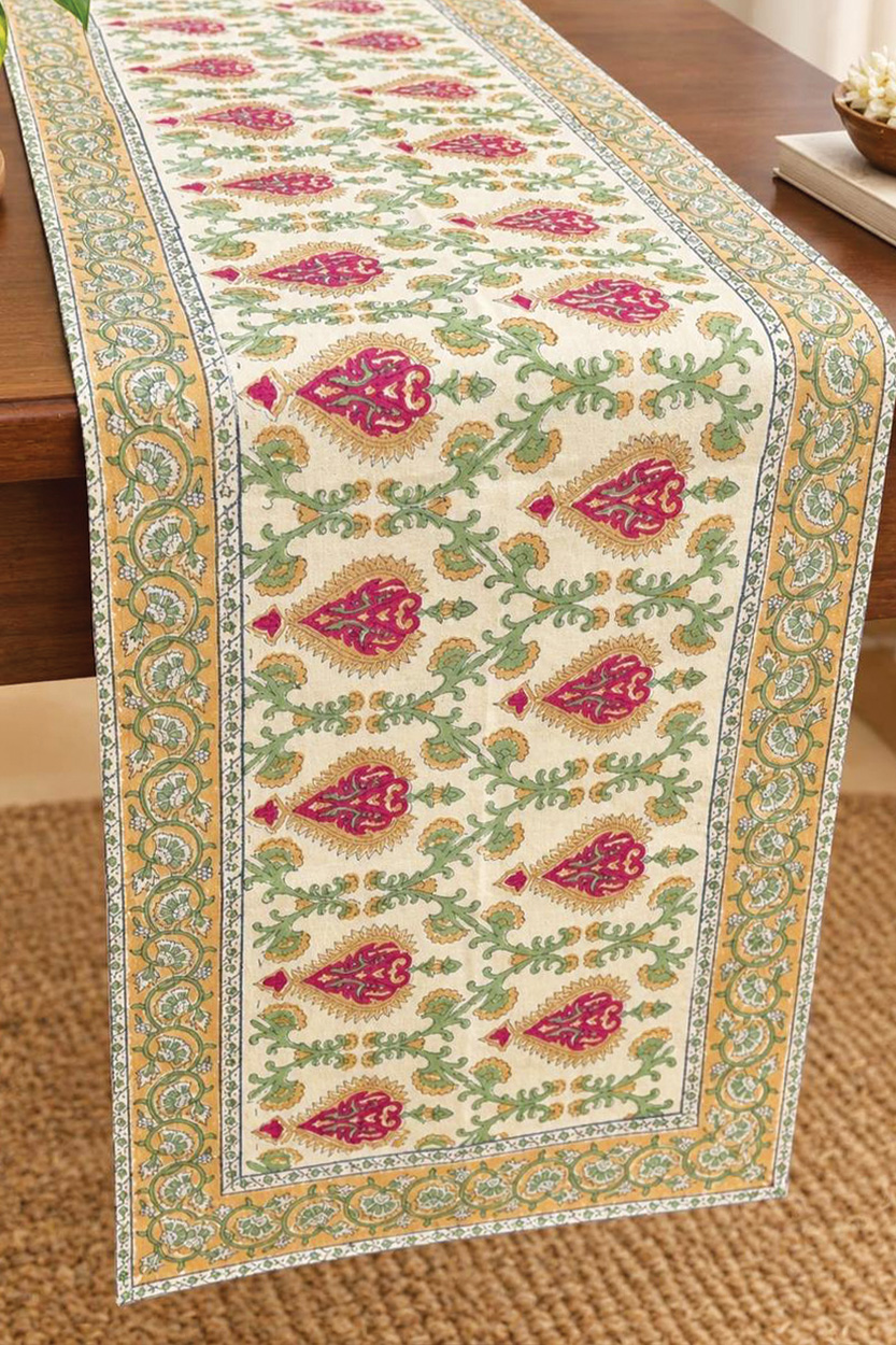 Sage & Gold Floral Table Runner